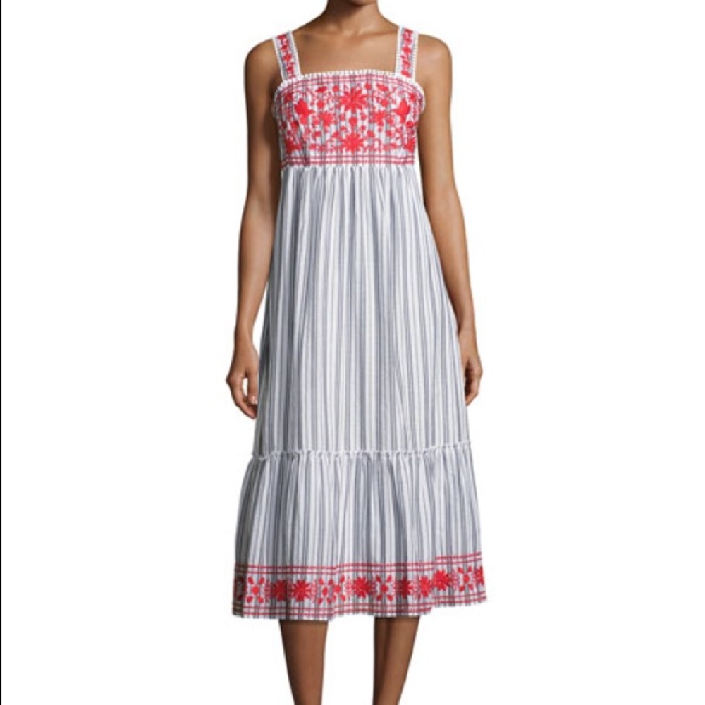Kate Spade New York Broome Street Striped
Embroidered Sleeveless Midi Dress